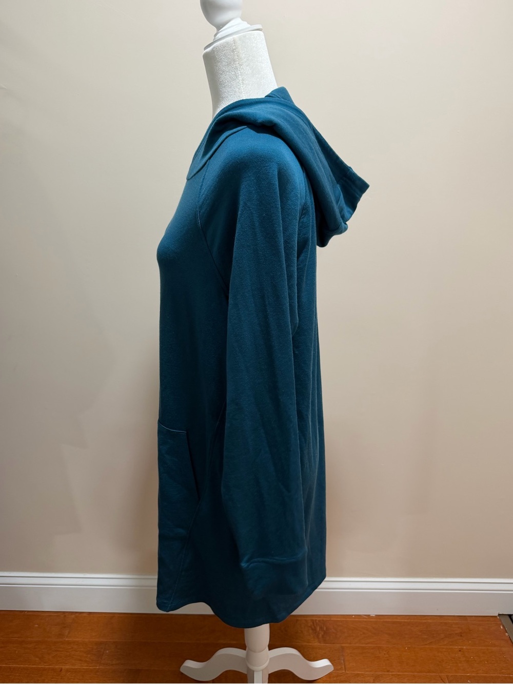 Wool& Teal Merino Wool Blend Long Sleeve Everett Hoodie Tunic Top Sz. L - Picture 3 of 5